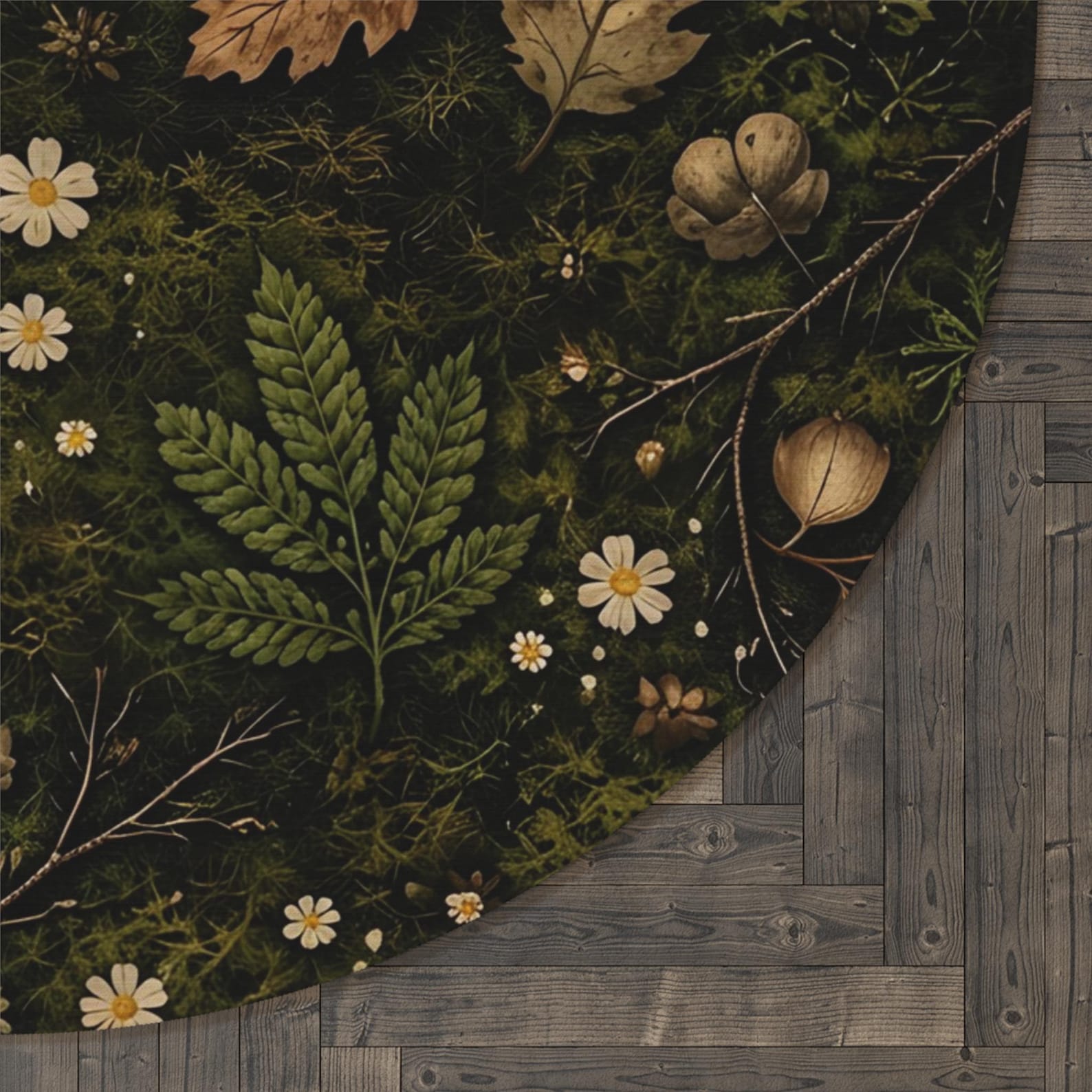 Forest Floor Area Rug | Moss Botanical Woodland Rug With Leaves Flowers ...