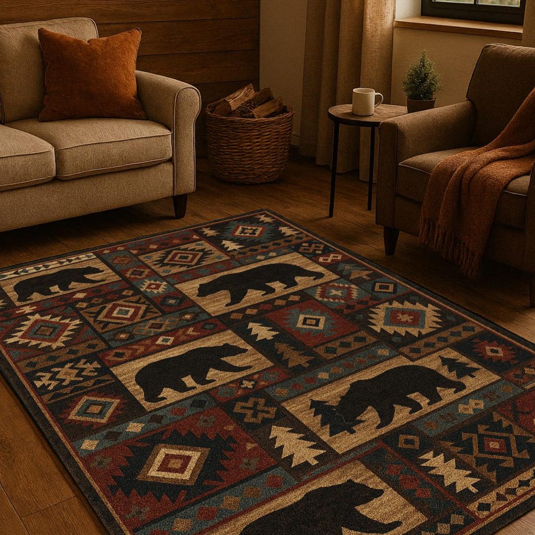 Rustic Lounge Area Rug Bear Area Rug: Rustic Southwest Lodge Cabin Decor - Etsy