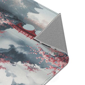 Japanese Zen Rug | Sakura Blossom, Mountain Landscape image 3