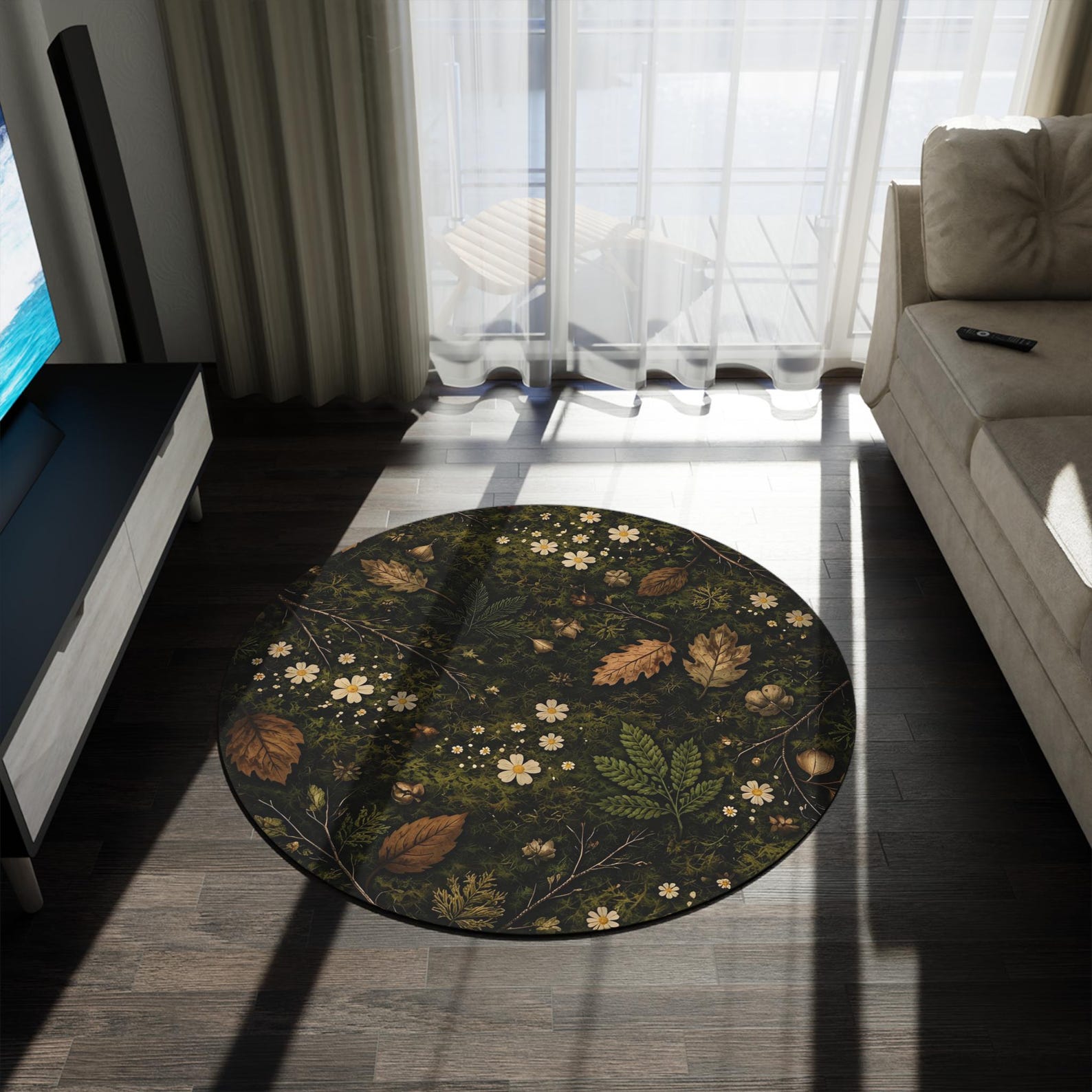 Forest Floor Area Rug | Moss Botanical Woodland Rug With Leaves Flowers ...