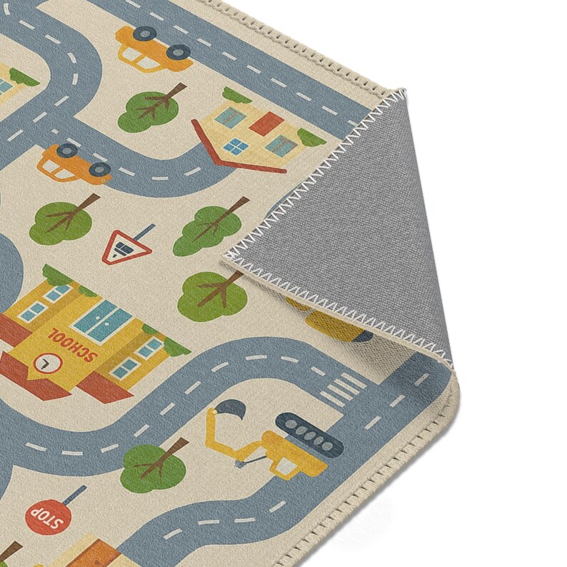 Car Road Map Rug Custom Name Road Rug: Kids Playmat With Streets & Cars, Washable City ...