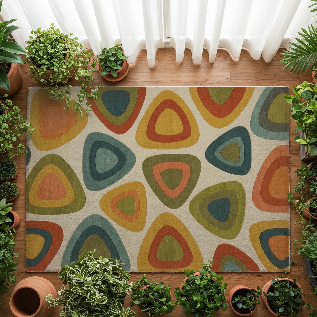 Mid Century Patterned Rugs Mid Century Modern Area Rug: Geometric Abstract Carpet, Retro Home ...