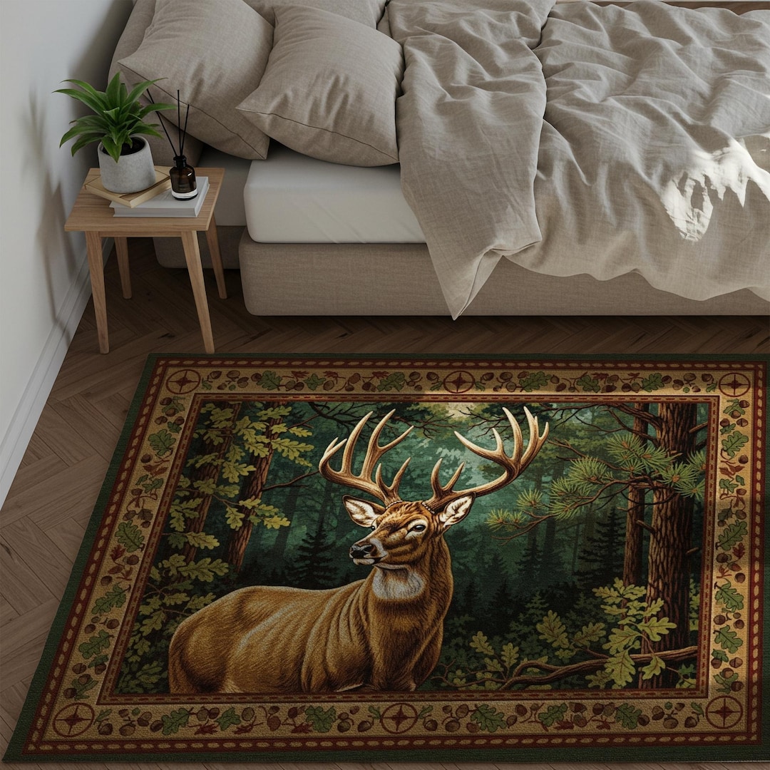 Rustic Deer Area Rug: Cabin Lodge Wildlife Floor Mat - Etsy