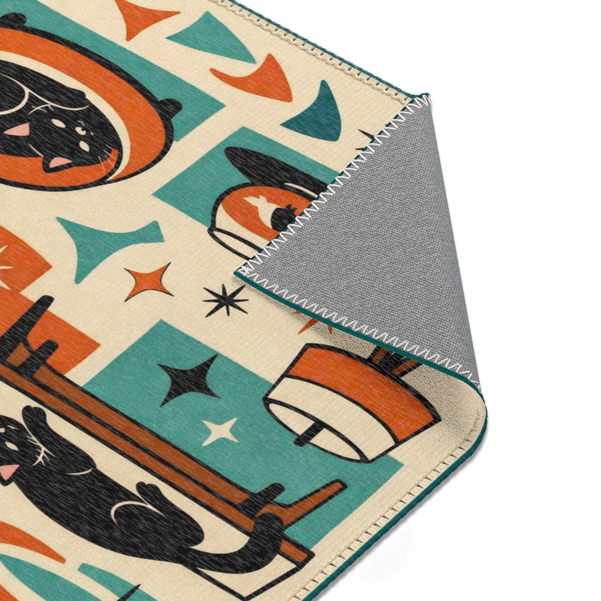 Atomic Fallout Rug Mid Century Modern Black Cat Area Rug | Retro Atomic MCM Carpet - Etsy