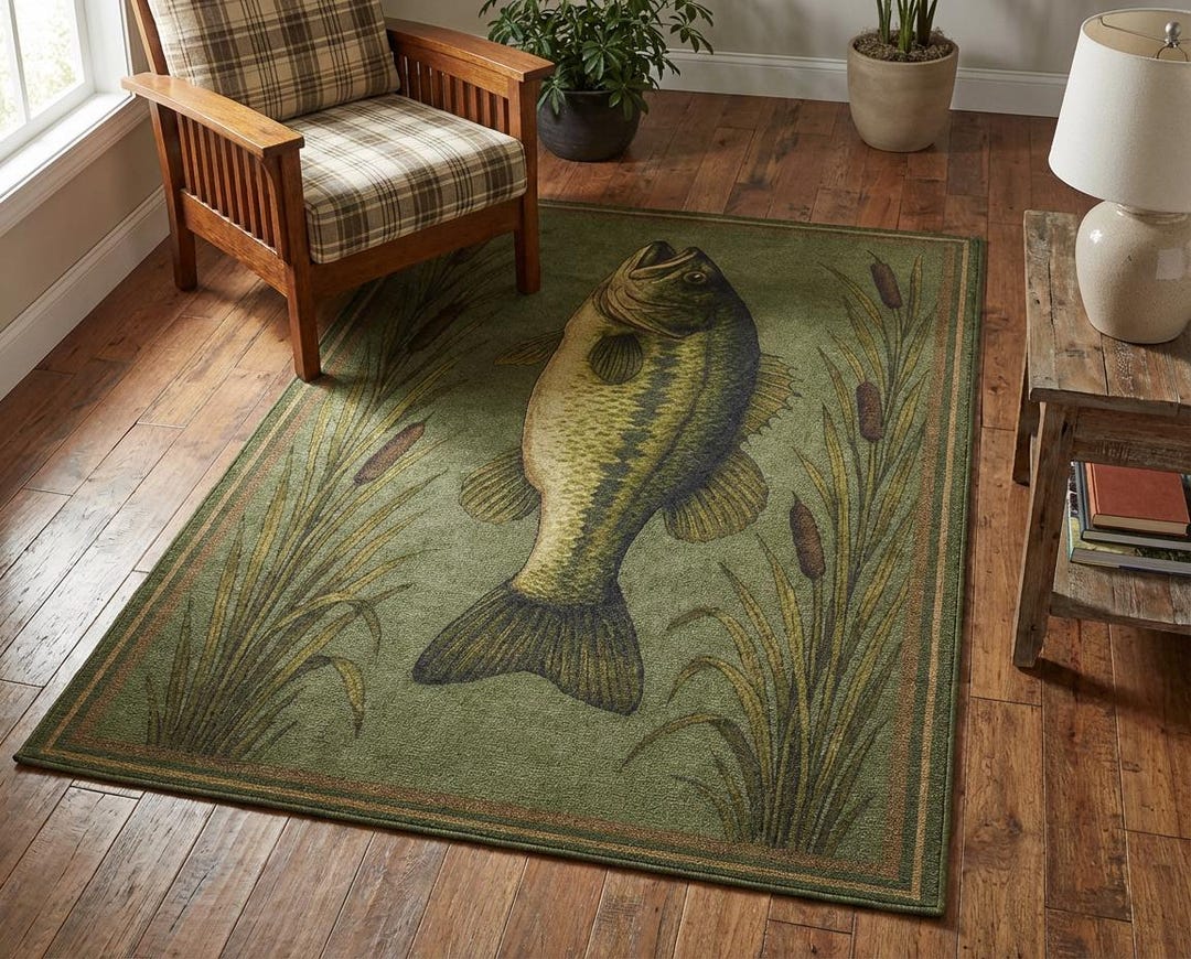 Fish Rug Bass Bass Fish Area Rug: Washable Non-slip Cabin Decor - Etsy