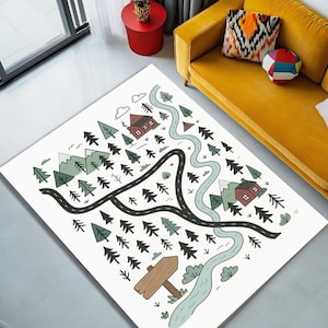 "Teppich ""Landkarte"" für Kinder, Spielmatte mit Namen - Kinderzimmerteppich - Waldwegeteppich ""Schlafzimmer"""