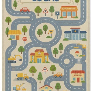 Alfombra de carretera con nombre personalizado: tapete de juego infantil con calles y coches, mapa de la ciudad lavable imagen 3