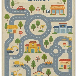 Alfombra de carretera con nombre personalizado: tapete de juego infantil con calles y coches, mapa de la ciudad lavable imagen 4