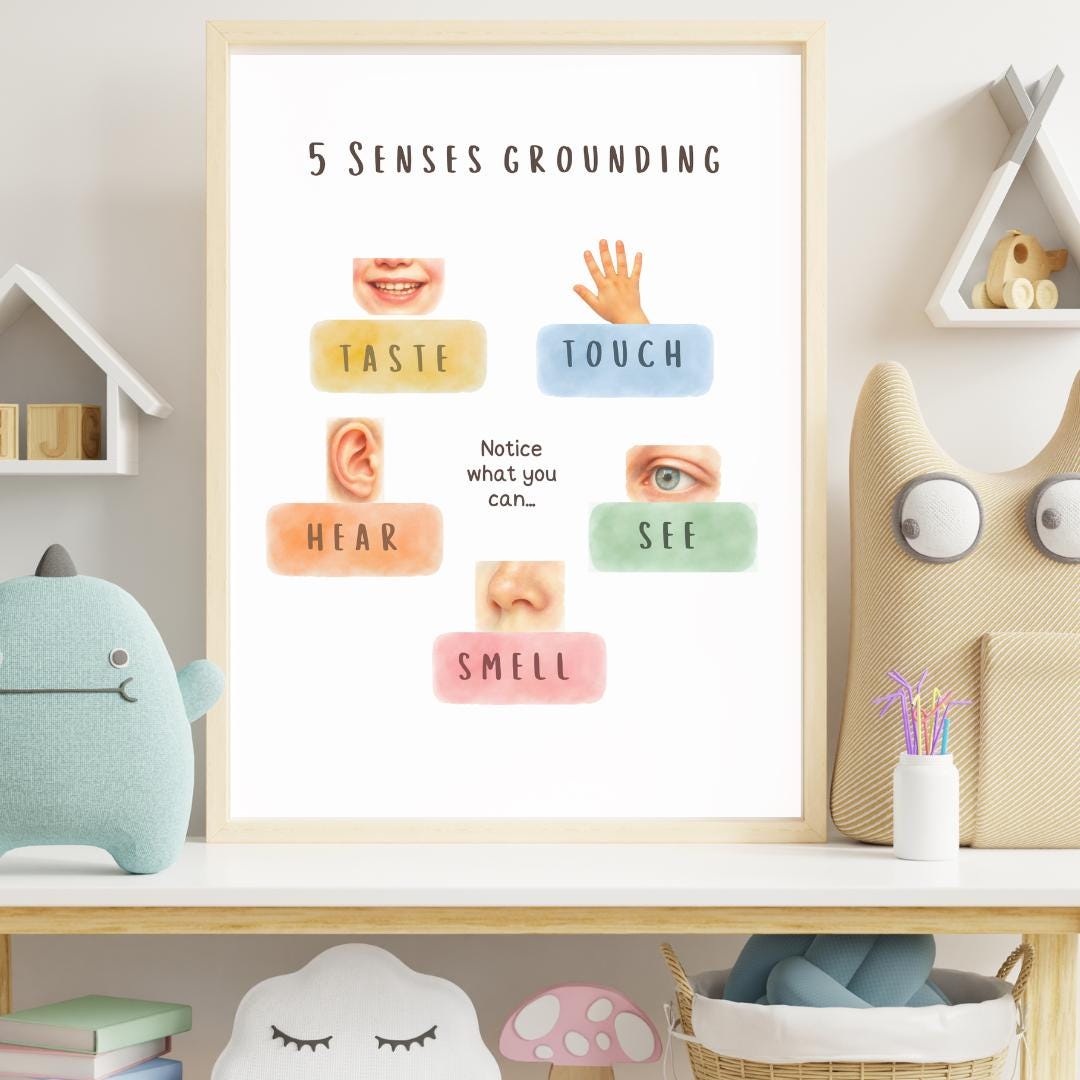 5 Senses Grounding Calm Corner Poster for Kids, Anxiety Coping Tool ...