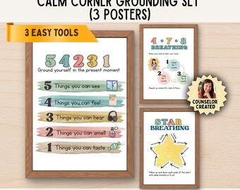 Grounding Calm Corner Kit for Kids & Preteens | Anxiety Coping Tools | Nervous System Reset Posters | Therapy Classroom Printables