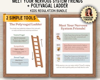 Polyvagal Ladder + Nervous System Friends Posters for Kids | Emotional Regulation Tools | Calm Down Visuals | Therapy Classroom Decor