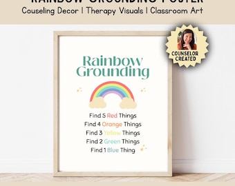 Grounding Rainbow Poster for Kids, Anxiety Coping Tool, Emotional Regulation Wall Art, Classroom Calm Visual, Therapy Printable