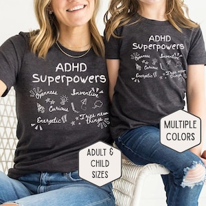 ADHD啓発のための大人と子供向けシャツ、スクールカウンセラーへの贈り物、子供セラピスト向けシャツ、ADHDの強み、メンタルヘルス、キッズシャツ