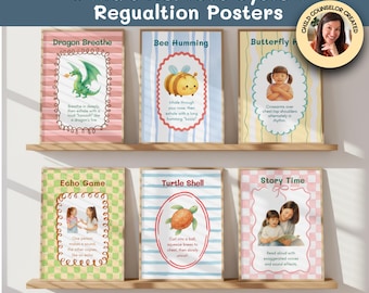 Whimsical Nervous System Regulation Posters for Kids | Set of 6 Calming Wall Art | Vagus Nerve & Self Regulation Therapy Decor