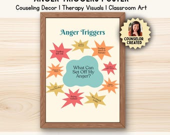 Anger Triggers Poster for Kids, Retro Therapy Print, Emotional Regulation Visual, Classroom Calm Corner Decor, Feelings Chart