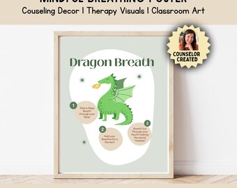 Dragon Breathing Poster for Kids, Deep Breathing Exercise, Anxiety Calming Tool, Nervous System Regulation, Grounding Visual