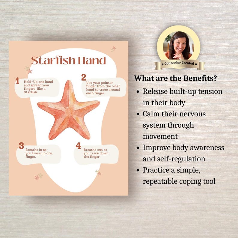 Starfish Exercise Inpp Calm Corner Poster- Starfish Breathing Exercise, Calm Down Tool ...