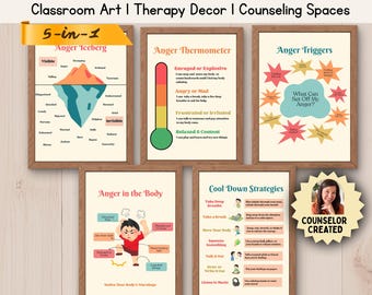 Anger Management Poster Bundle for Kids, Emotional Regulation Printables, Calm Down Tools, Anger Thermometer, Therapy Classroom Decor