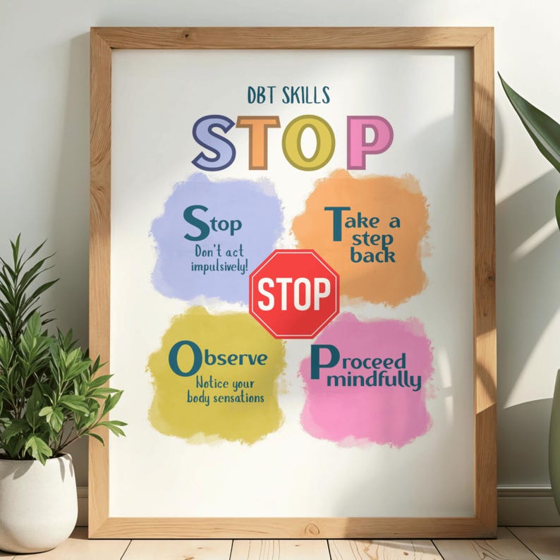 DBT STOP Skill Poster, Emotional Regulation Coping Tool (digital ...