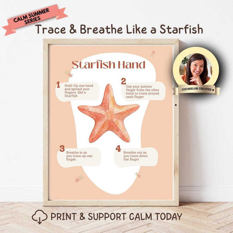 Starfish Exercise Inpp Calm Corner Poster- Starfish Breathing Exercise, Calm Down Tool ...