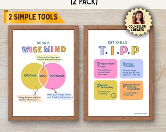 TIPP & Wise Mind DBT Skills Posters | Emotional Regulation Tools, Calm Down Techniques, Therapy Printable, Coping Skills 2 Pack
