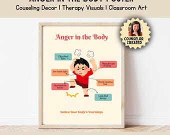 Anger in the Body Poster for Kids | Body Signals Chart | Emotional Regulation Printable | Therapy Classroom Decor | Retro Wall Art