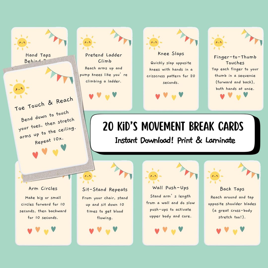 Movement Cards for Kids, Brain Boosting Exercise, Calm Corner, School ...