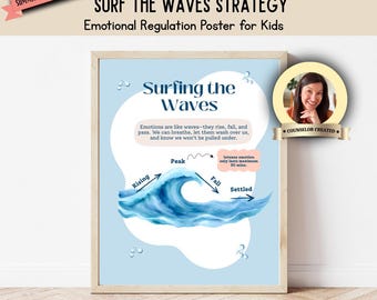 Calm Corner Poster | Surfing the Waves Coping Skill | Emotional Regulation Tool | Summer Coping Printable PDF