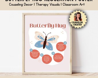 Butterfly Hug Poster for Kids Anxiety Relief | EMDR Tapping Visual | Self Regulation Tool | Calm Nervous System