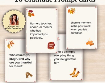 Gratitude Prompt Cards for Kids,Conversation Starters, Journaling Prompts, Mindfulness, Reflection Deck