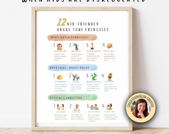 Vagus Nerve Exercises for Kids Poster | Calm Corner Poster | 12 Kid-Friendly Vagal Tone Activities | Anxiety & Regulation Printable