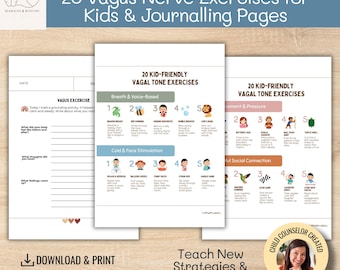 Vagus Nerve Exercises for Kids, Nervous System Regulation for Children, Counseling Printables, School Counselor, Child Therapist Tool