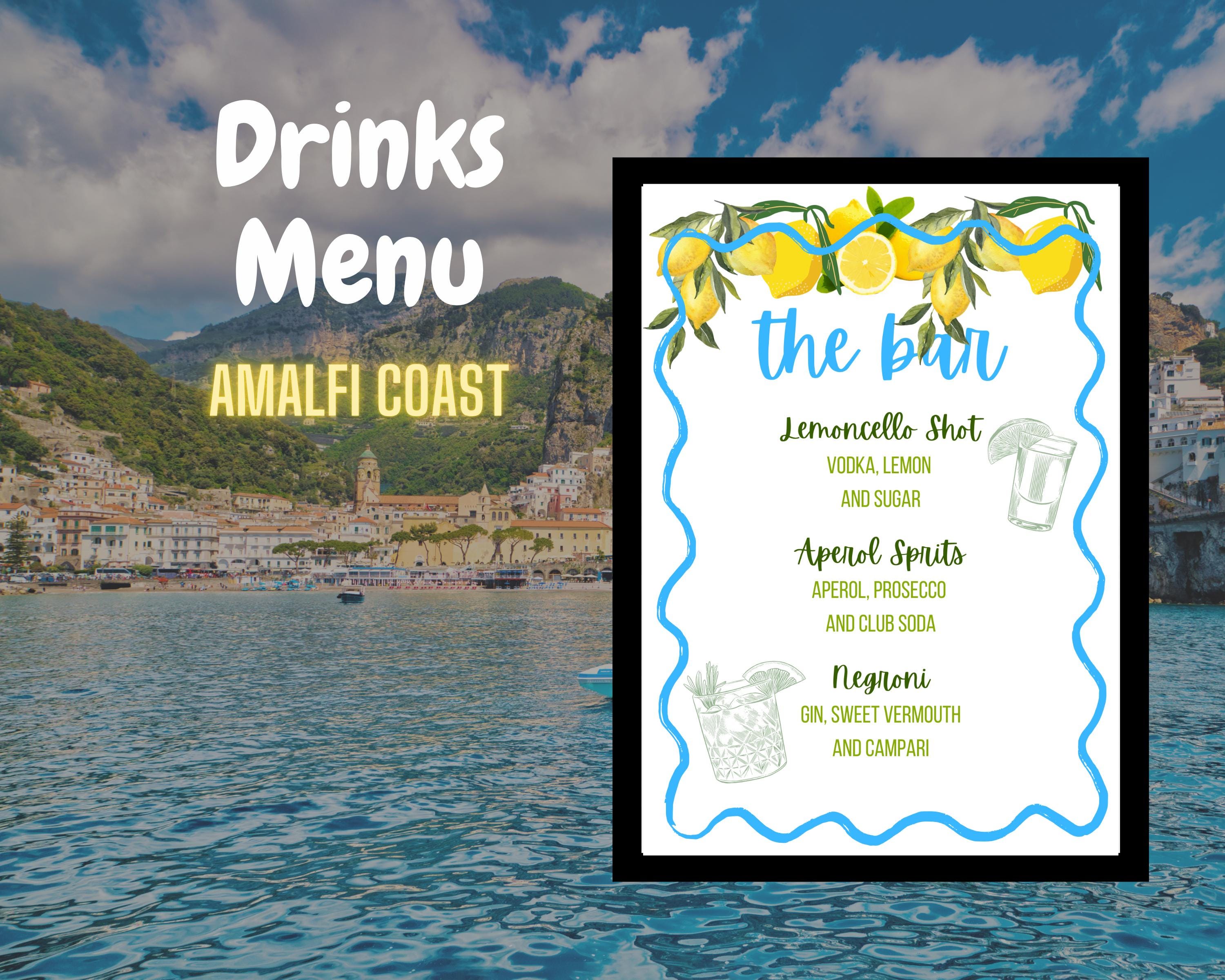 Amalfi Coast-inspired Drinks Menu | Italian-themed Bar Sign | Printable ...