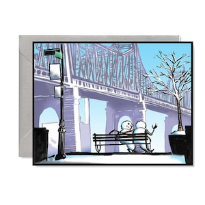 Pupazzi di neve a New York Holiday Card con bustina argento