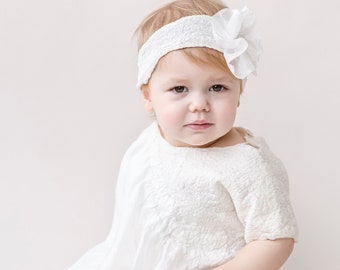 Christening dress from silk and wool, babtism felted dress for baby girl