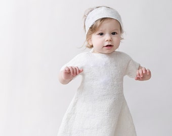 Christening dress for baby girl, babtism dress from silk and wool