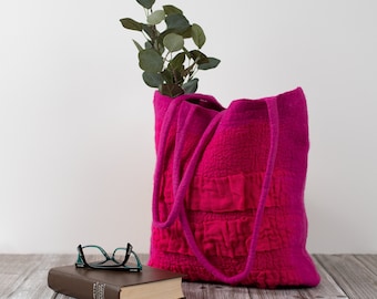 Pink felt handbag original woman summer accessory from wool, Ready to send