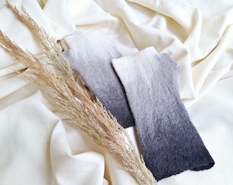 Handmade Wool Wrist Warmers: Gray Ombre Felted Fingerless Gloves