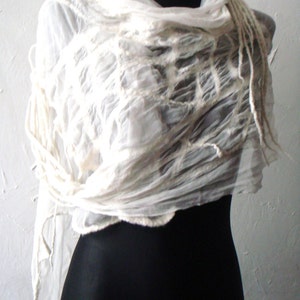 Bridal shawl, wedding shawl, silk shawl, Wedding scarf, white silk shawl, felt scarf, felted scarf,beach wedding scarf, white chiffon scarf image 3