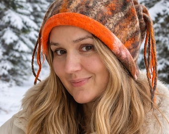 Handmade Felted Wool Hat – Earthy Boho Tassel Winter Hat