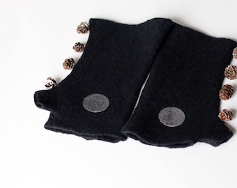Black Felted Mittens guanti senza dita da donna accessorio originale e caldo