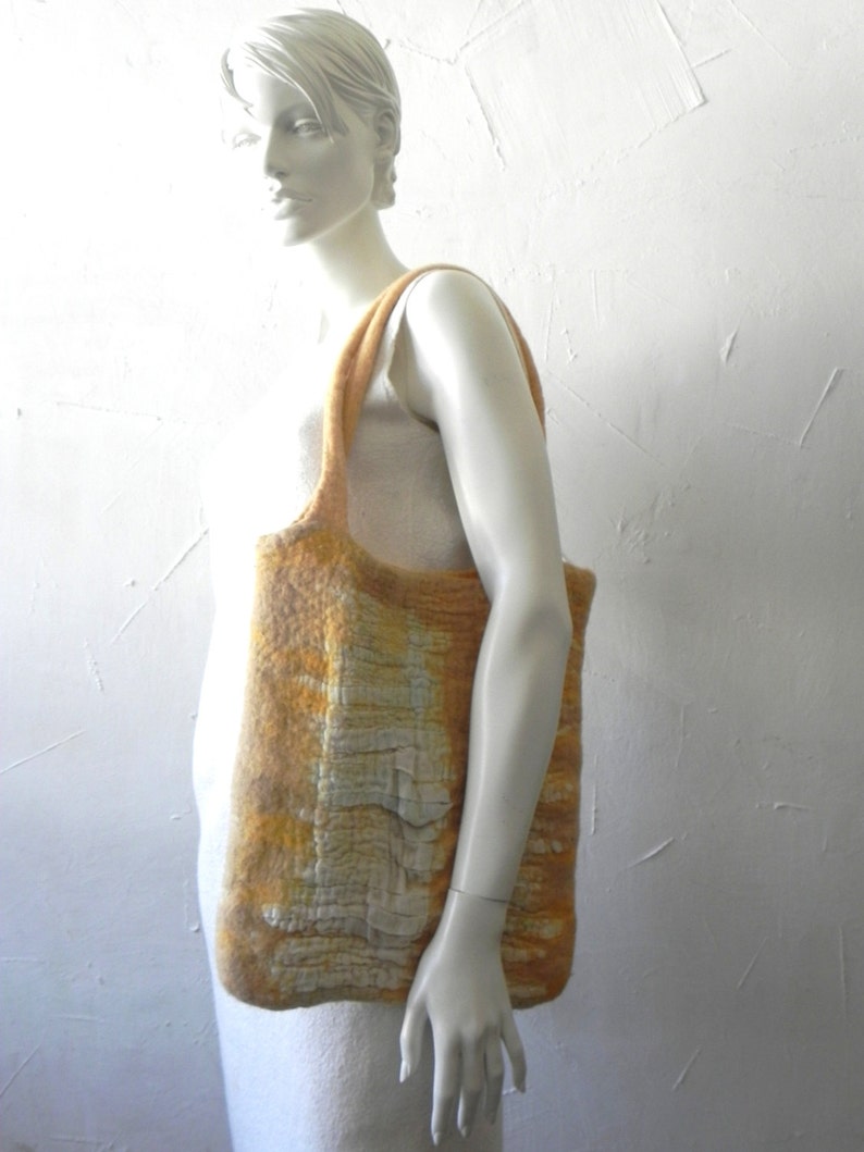 summer handbag gift idea felt wool bag Felt handbag wool linen bag large size bag yellow color combinations