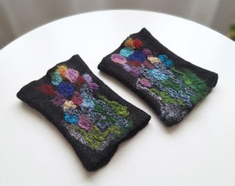 Elegantes calentadores de muñeca de fieltro – Guantes sin dedos de lana merino hechos a mano