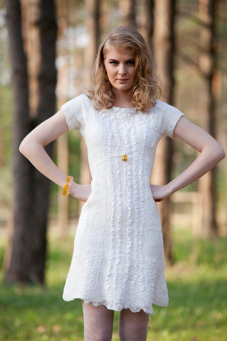 Felted Wedding Dress from Wool and Silk Romantic Alternative bride dress image 5