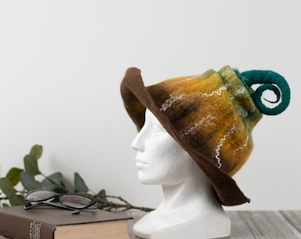 Felted fun Festival Wizard Pixie Boho Fairy Hat from merino wool Ready to send Medium size cap