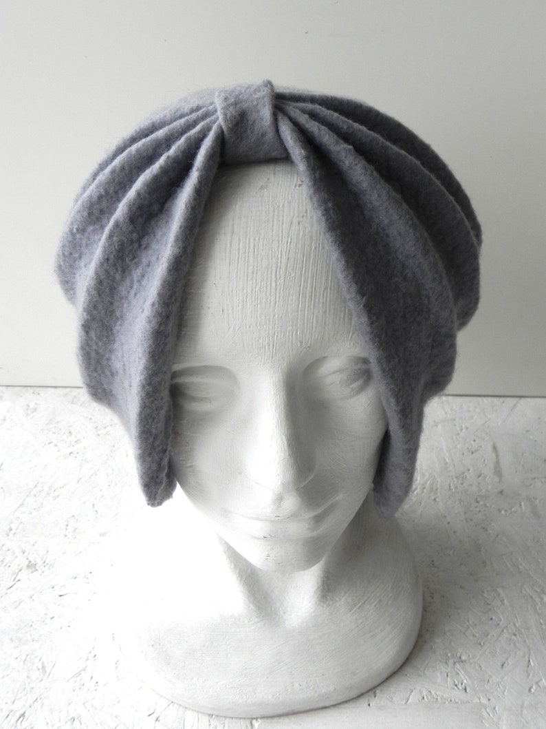 Gray color felt hat turban, original woman accessory for winter image 2
