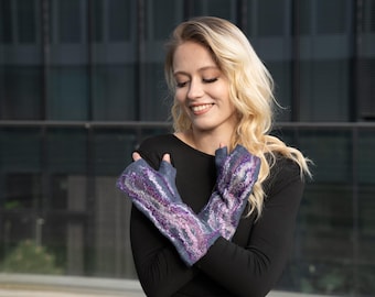 Merino Wool Felted Wrist Warmers: Blue Turquoise Gloves