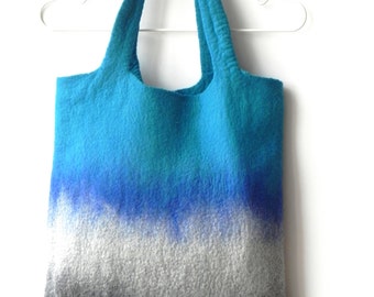 Felt handbag for Summer turquoise and gray color combination cozy tote bag for woman  Original cozy GIFT idea