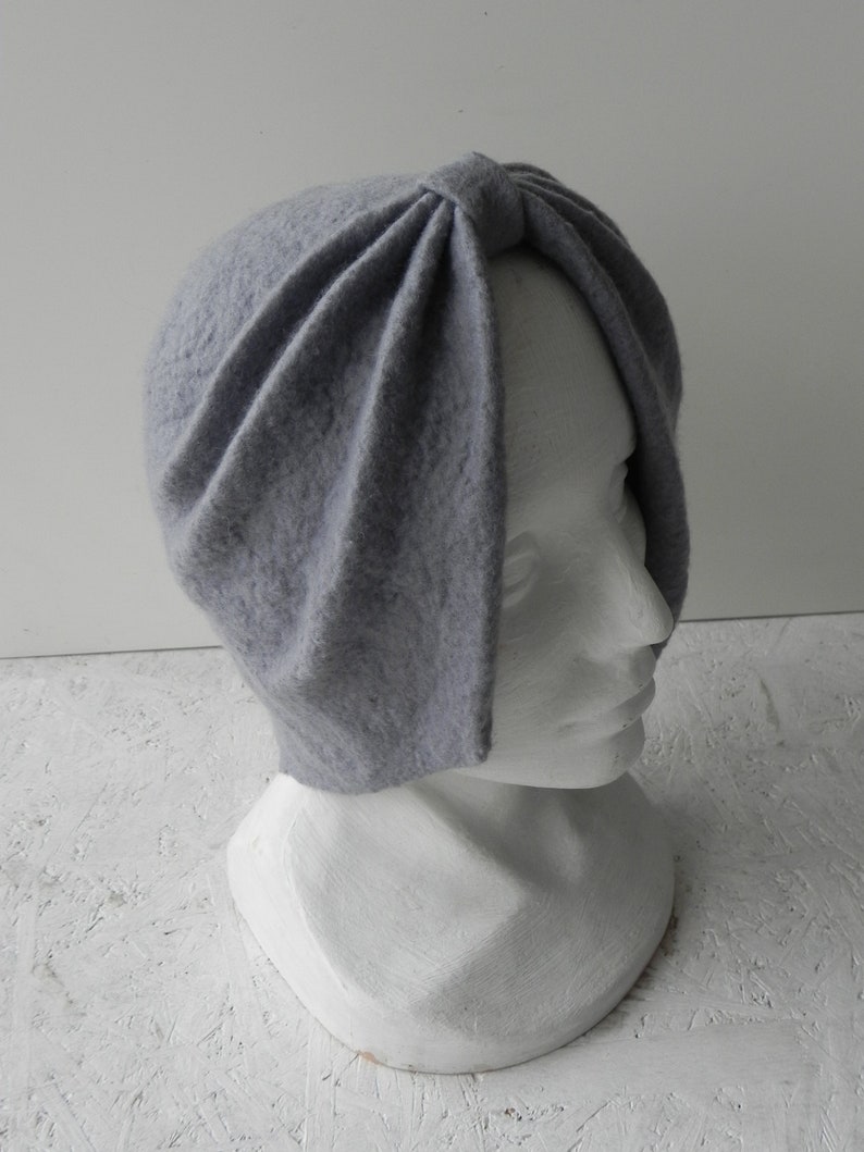 Gray color felt hat turban, original woman accessory for winter image 4