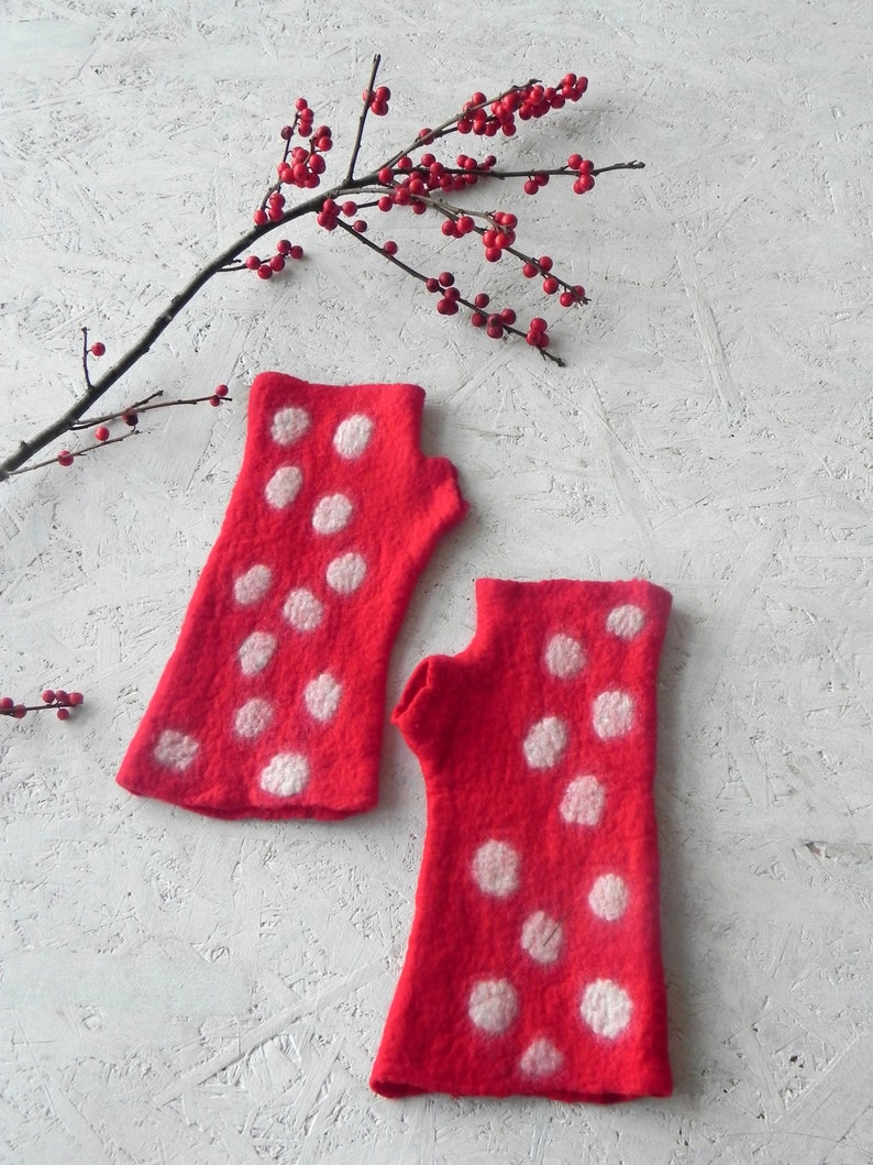 Dots arm warmers for woman, original accessory from merino wool, great gift idea image 2